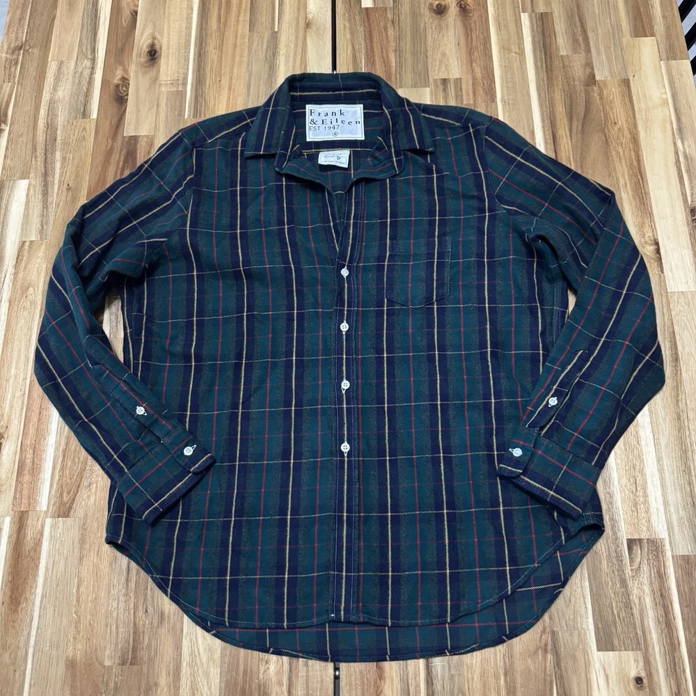 Frank & Eileen Relaxed Button Up Shirt Womens S Green Flannel Woven Italy Barry